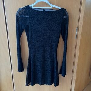Black Long Sleeve Mesh Mini Dress (With Lining)